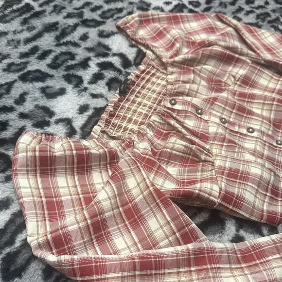 Love Tree Ruffled Burgundy and Cream Plaid Top - Picture 3 of 6
